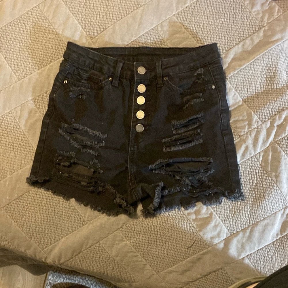 Distressed Black Jean Shorts